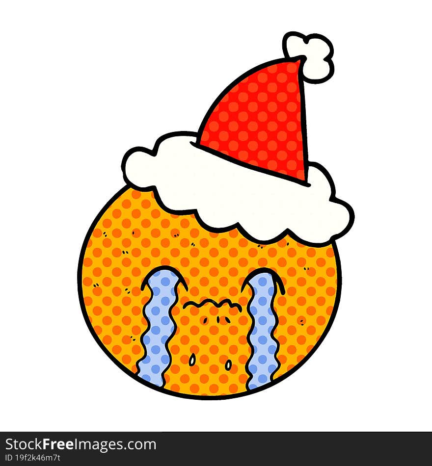 hand drawn comic book style illustration of a orange wearing santa hat