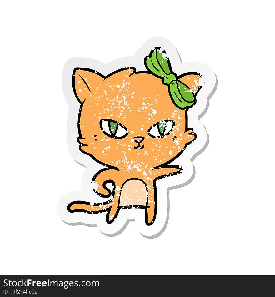 distressed sticker of a cute cartoon cat