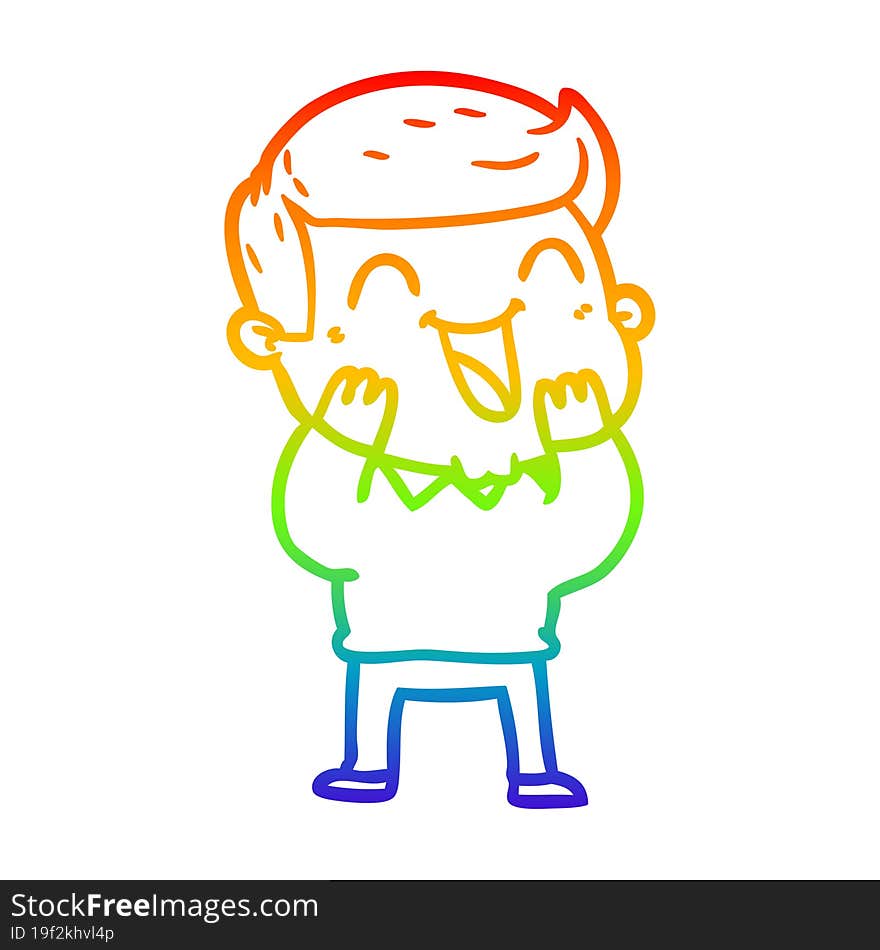 rainbow gradient line drawing of a cartoon man laughing