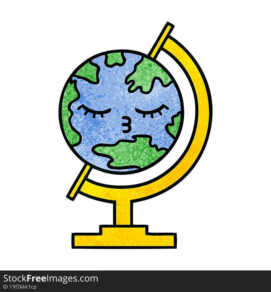 Retro Grunge Texture Cartoon Globe Of The World