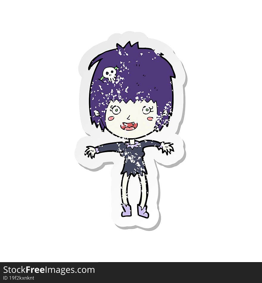 retro distressed sticker of a cartoon vampire girl