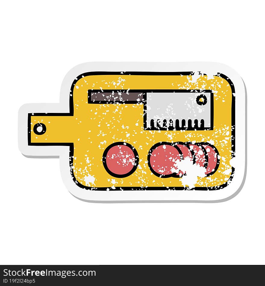 distressed sticker of a cute cartoon meat chopping board