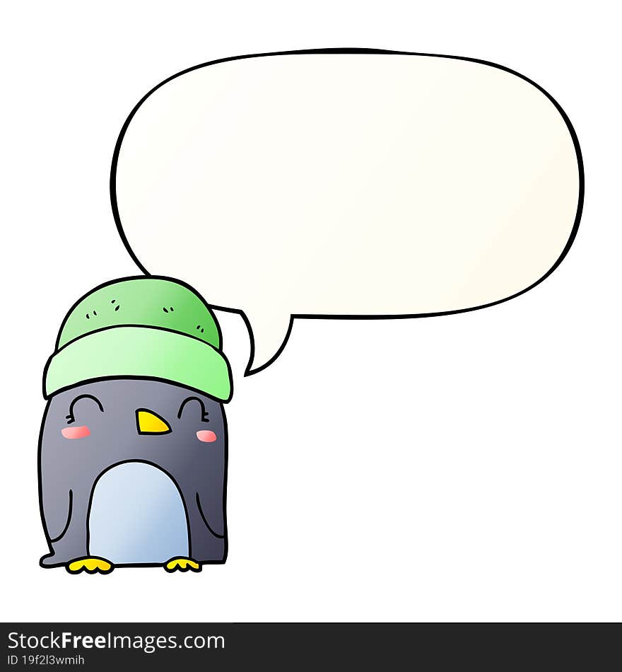 cute cartoon penguin and speech bubble in smooth gradient style