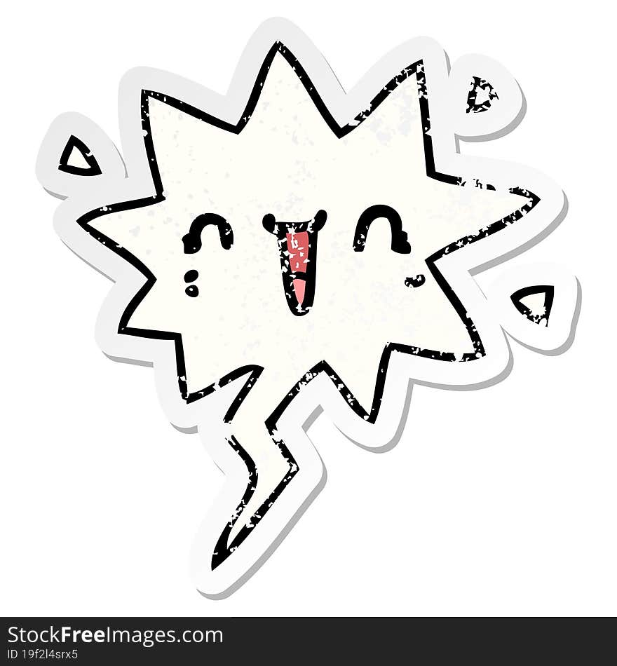 happy cartoon face and speech bubble distressed sticker