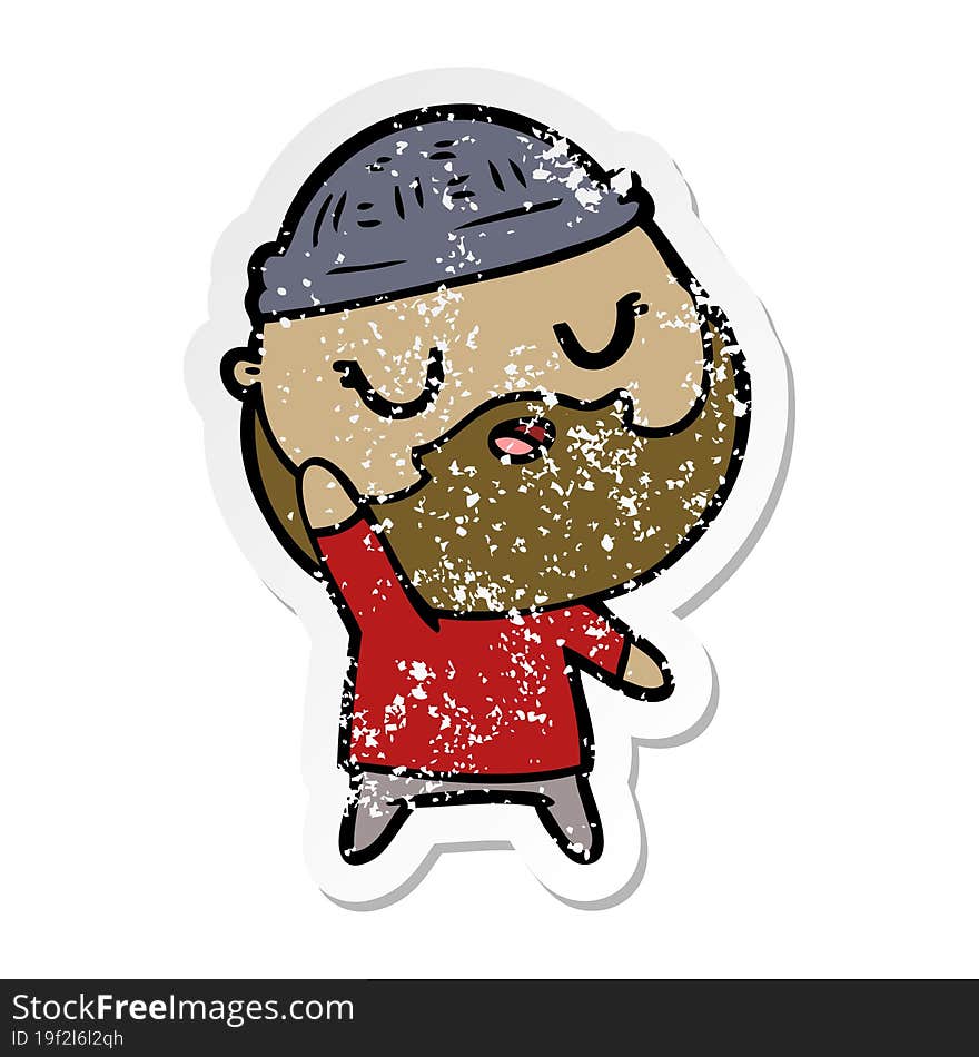 distressed sticker of a cute cartoon man with beard