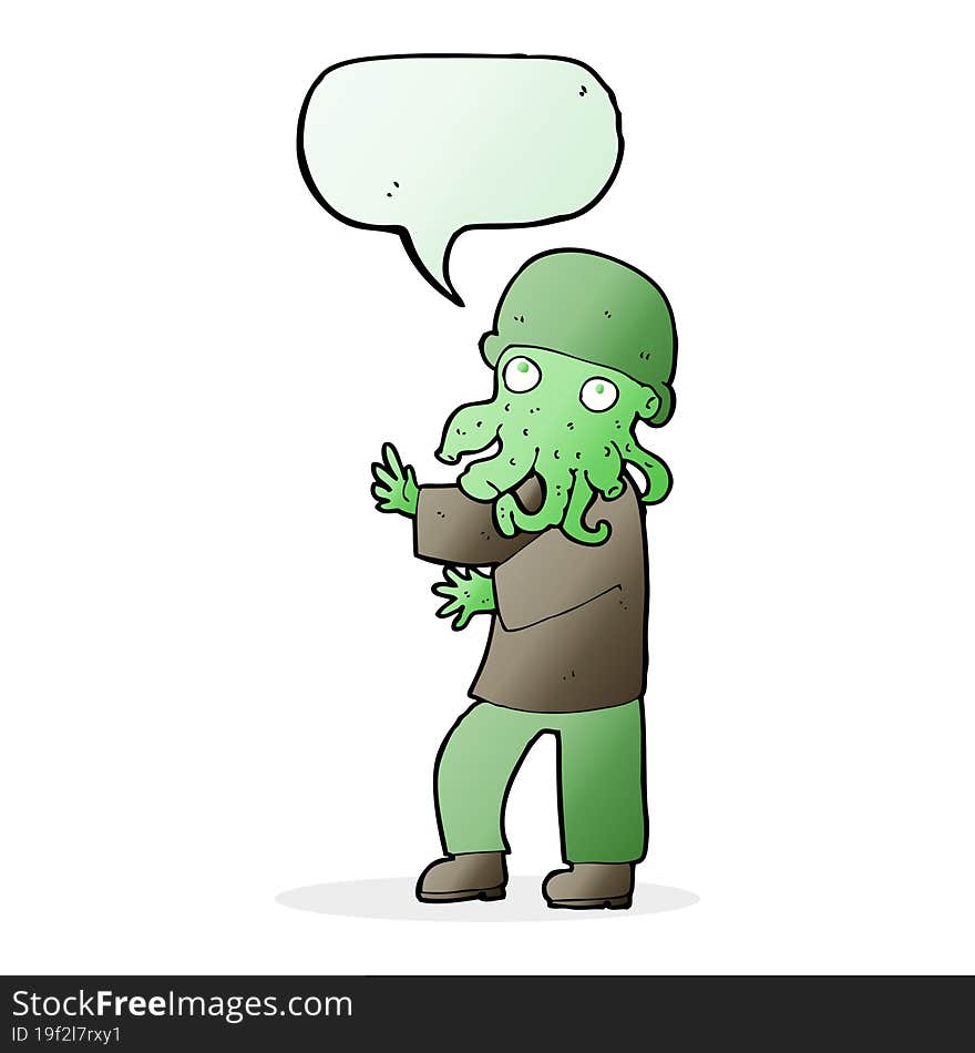 cartoon alien man with speech bubble