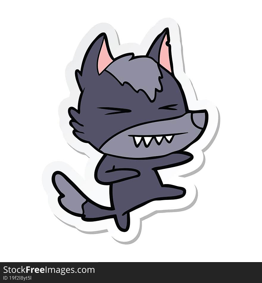 sticker of a angry wolf cartoon