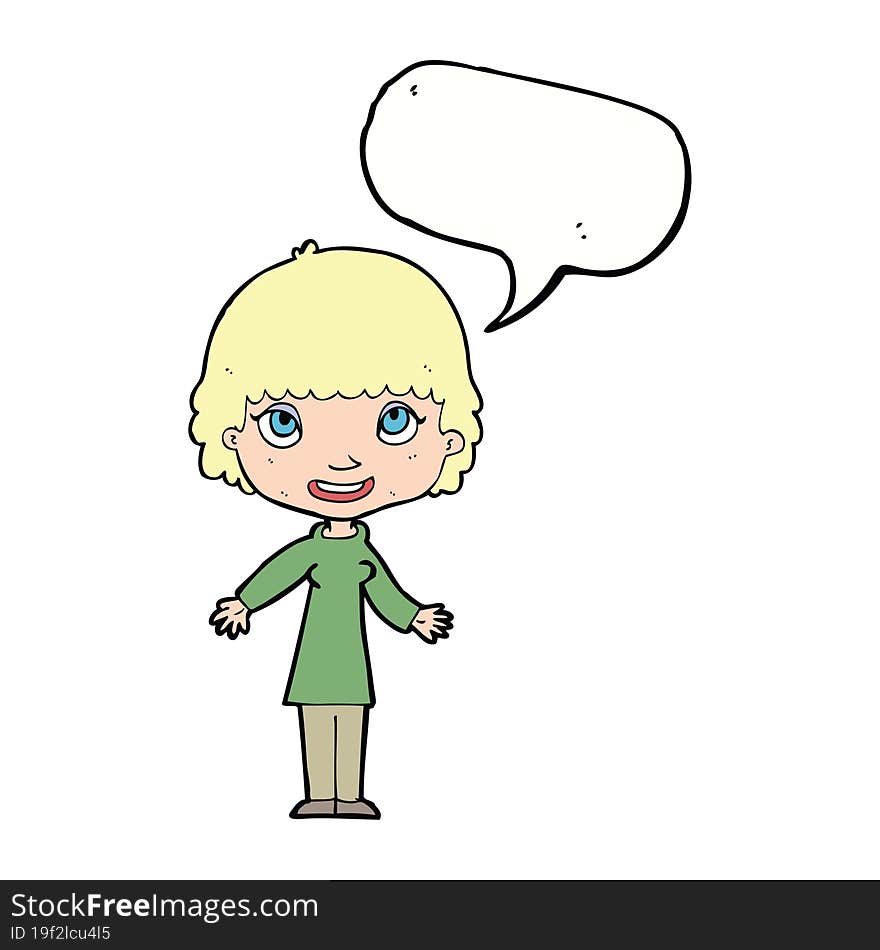 Cartoon Happy Woman With Speech Bubble