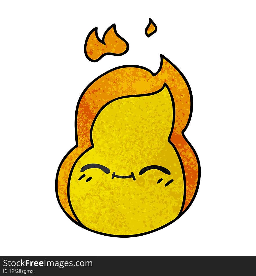 textured cartoon of cute kawaii fire flame