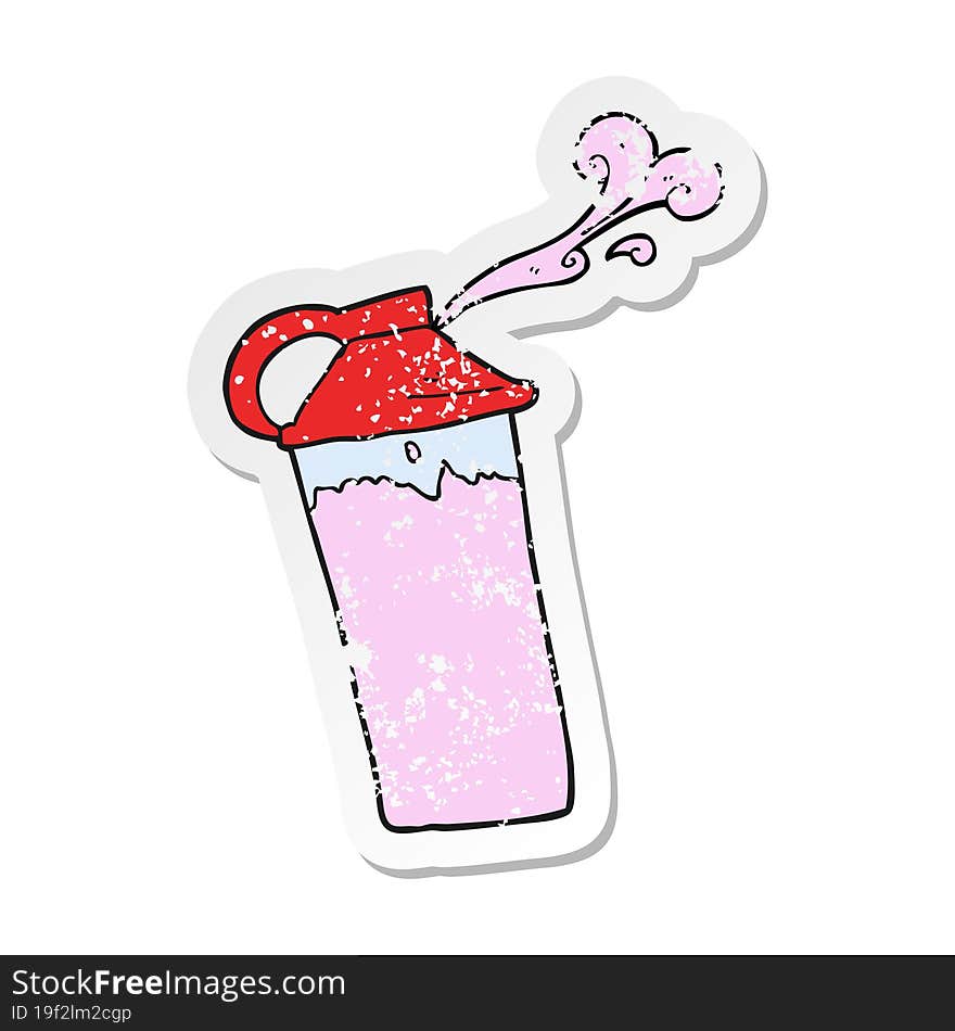 retro distressed sticker of a cartoon protein shake