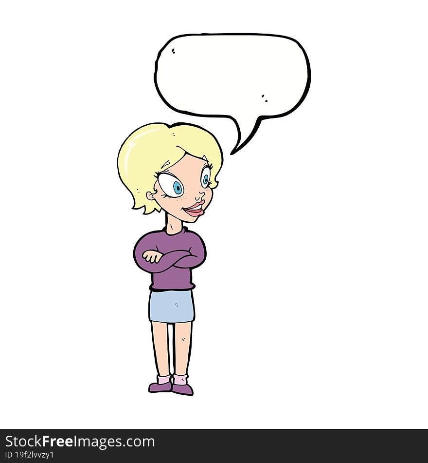 cartoon pretty woman with speech bubble