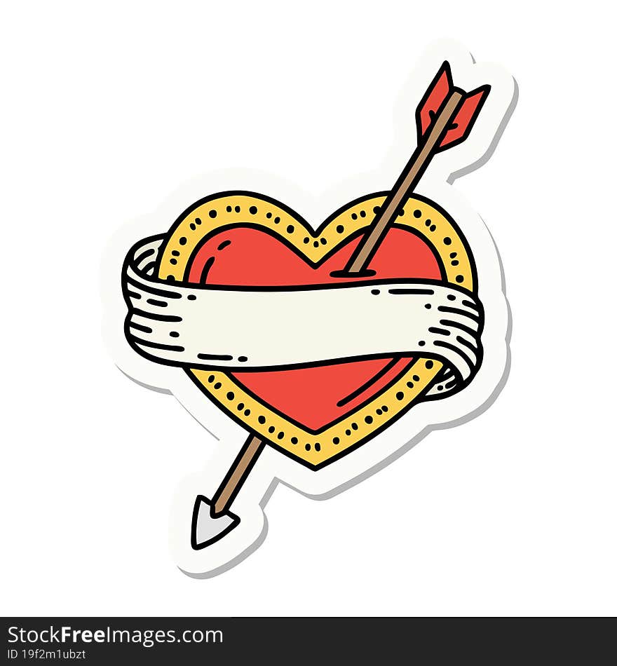 Tattoo Style Sticker Of An Arrow Heart And Banner