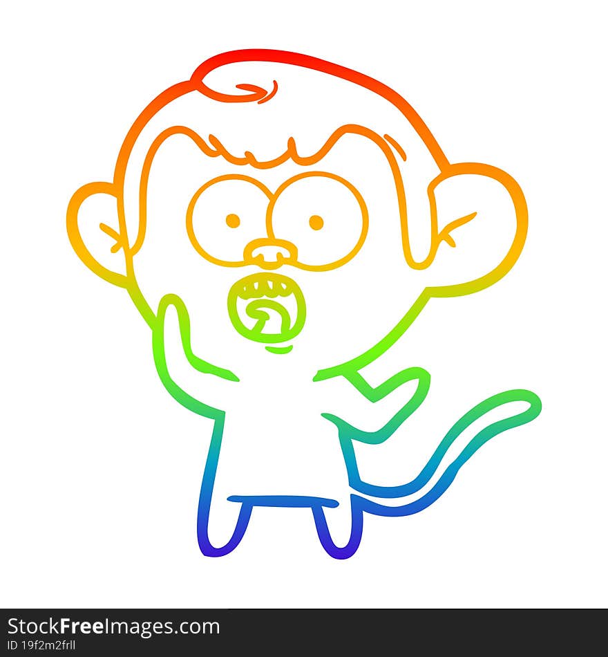 rainbow gradient line drawing cartoon shocked monkey