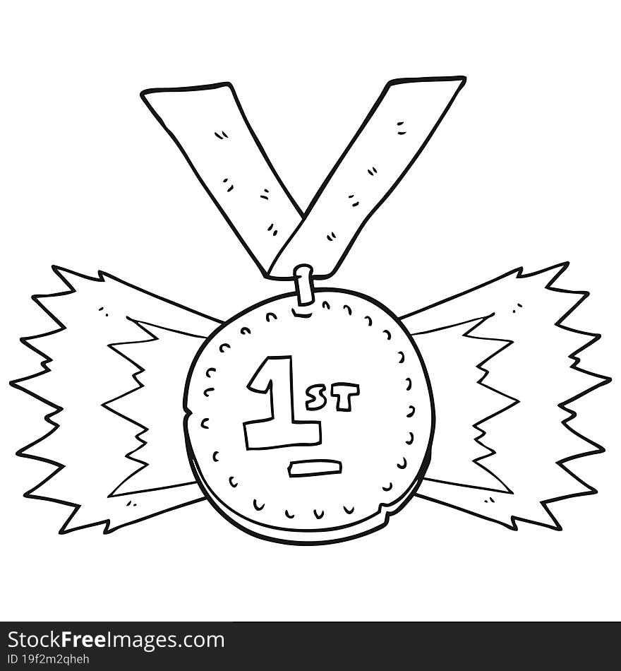 black and white cartoon first place medal