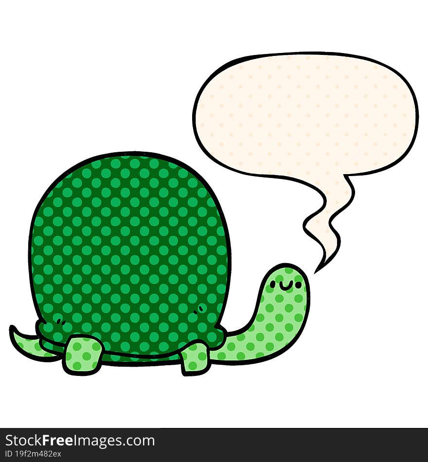 Cute Cartoon Tortoise And Speech Bubble In Comic Book Style