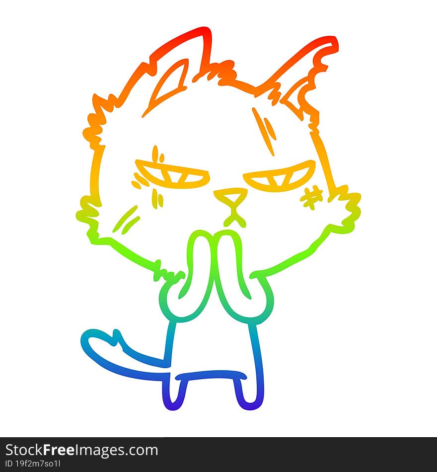 rainbow gradient line drawing tough cartoon cat