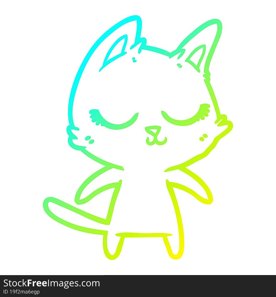 Cold Gradient Line Drawing Calm Cartoon Cat