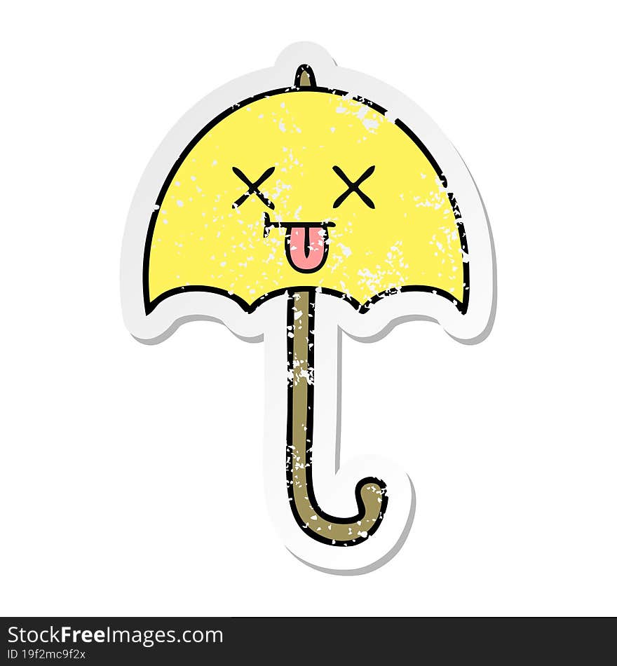 Distressed Sticker Of A Cute Cartoon Umbrella