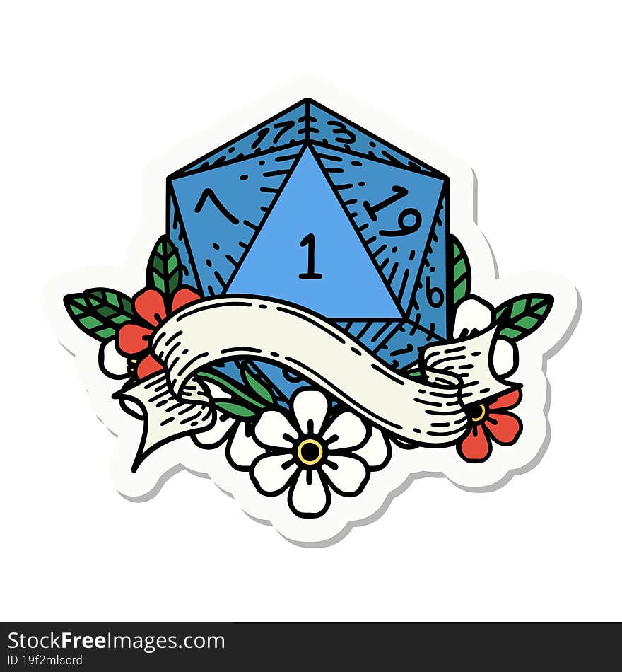 natural one d20 dice roll sticker