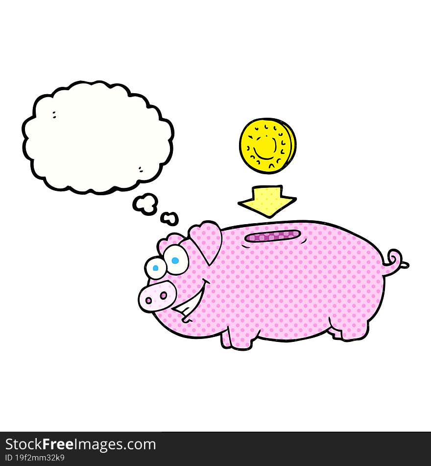 freehand drawn thought bubble cartoon piggy bank