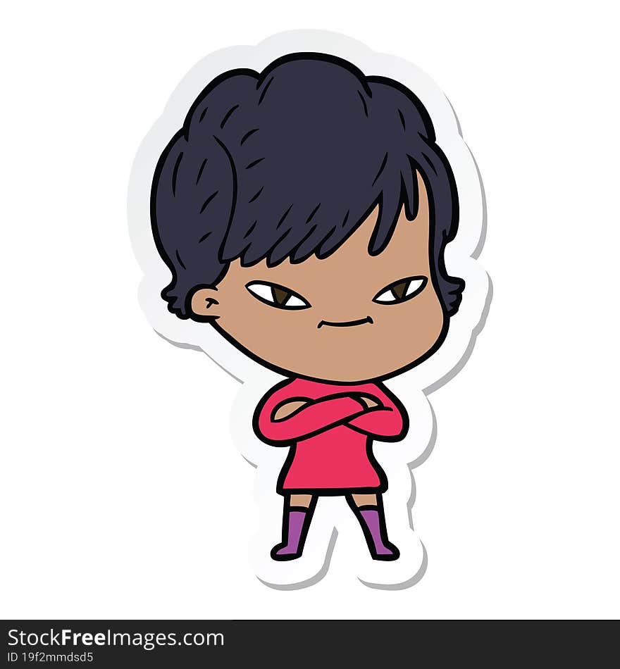 sticker of a cartoon happy woman