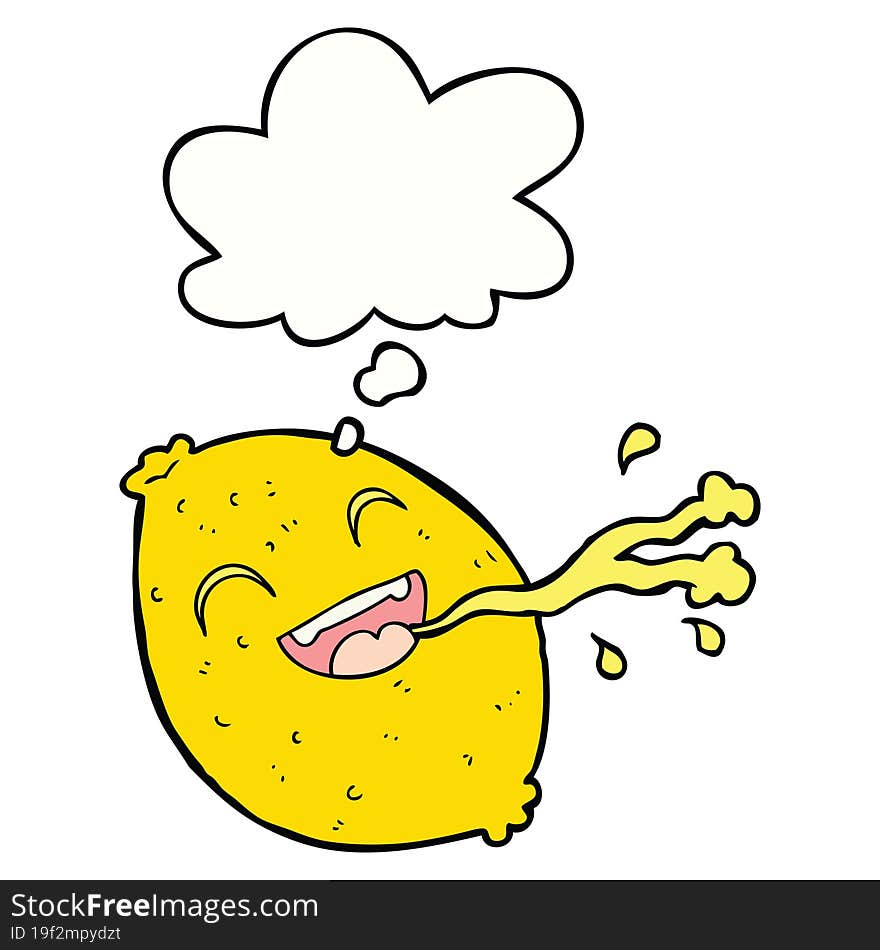 cartoon squirting lemon and thought bubble