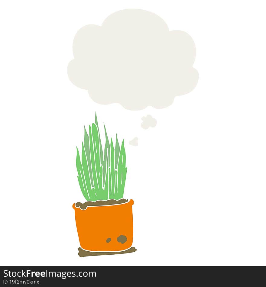 Cartoon House Plant And Thought Bubble In Retro Style