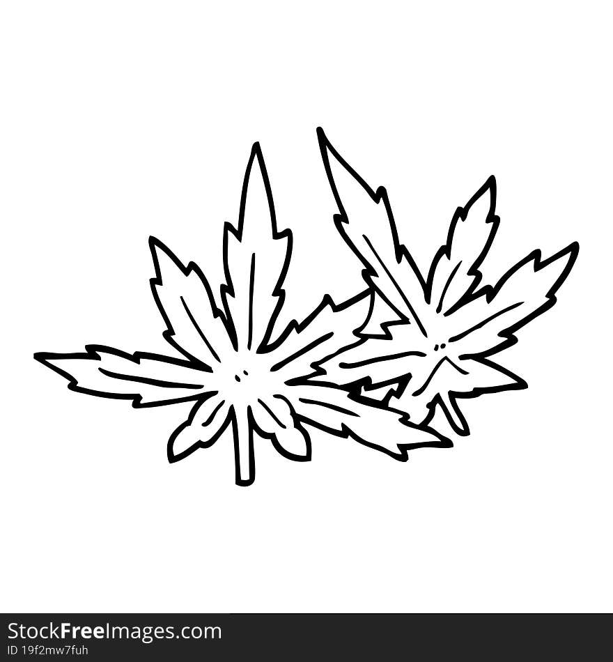 line drawing cartoon marijuana leaves