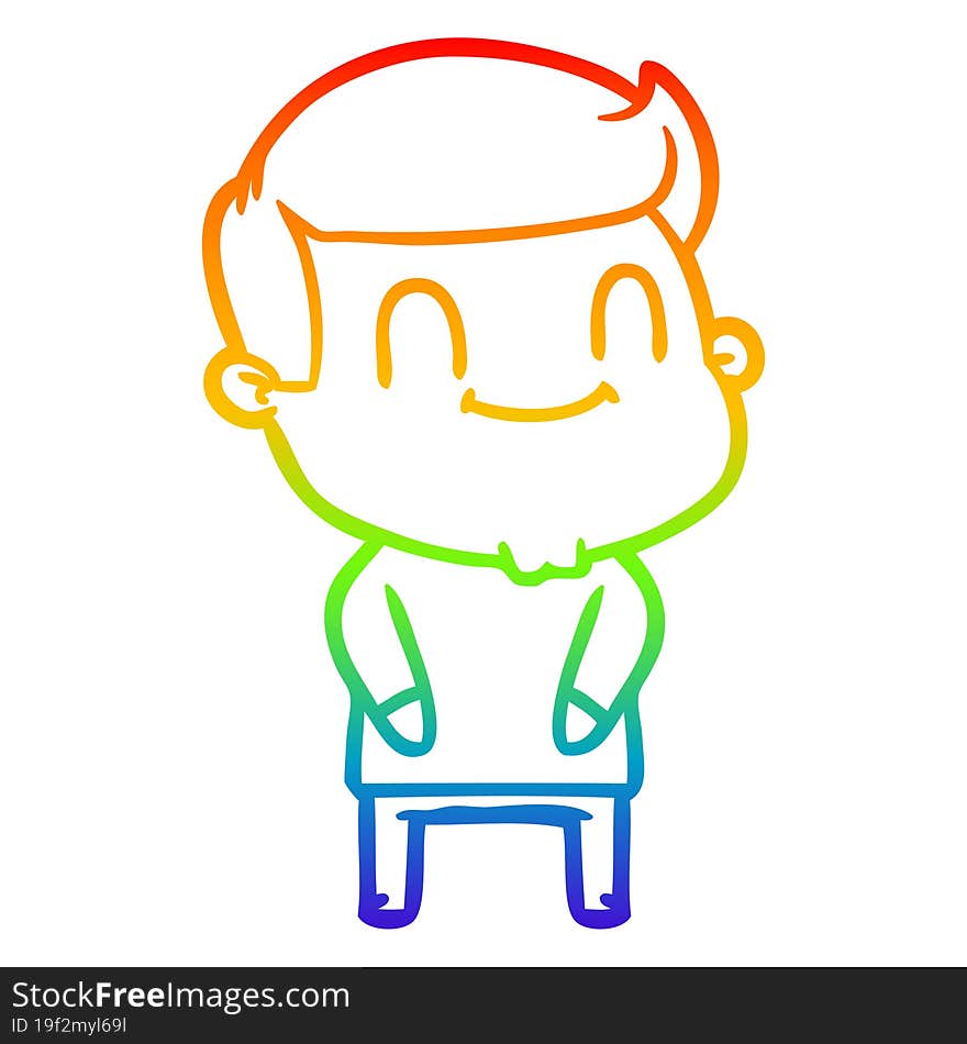 rainbow gradient line drawing of a cartoon happy man