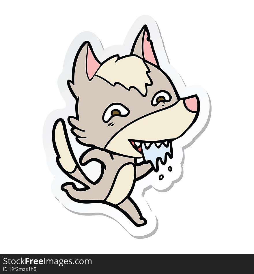 sticker of a cartoon hungry wolf running