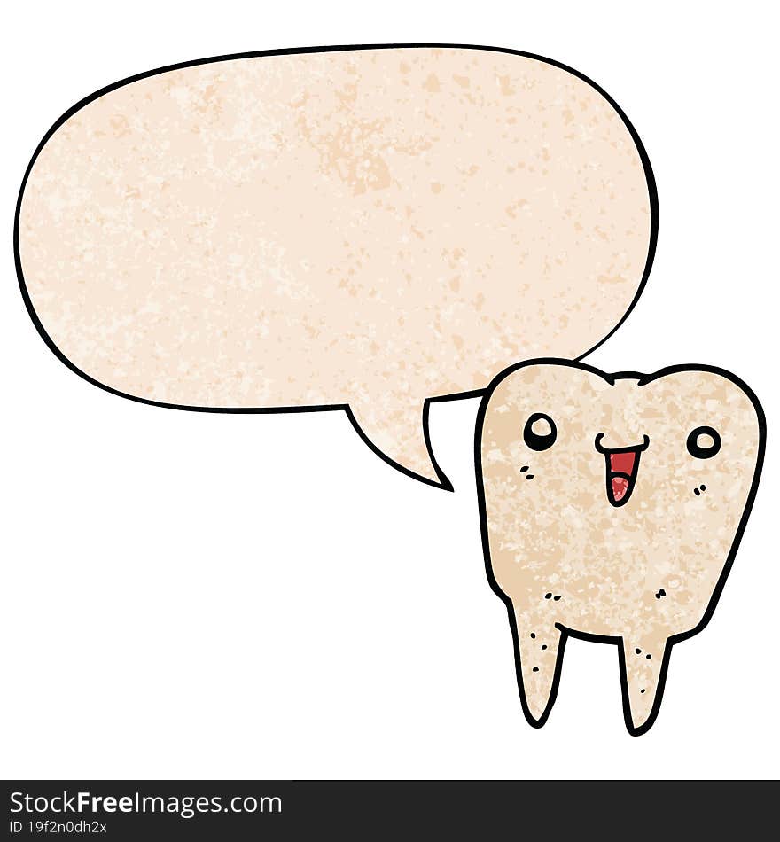 cartoon tooth and speech bubble in retro texture style