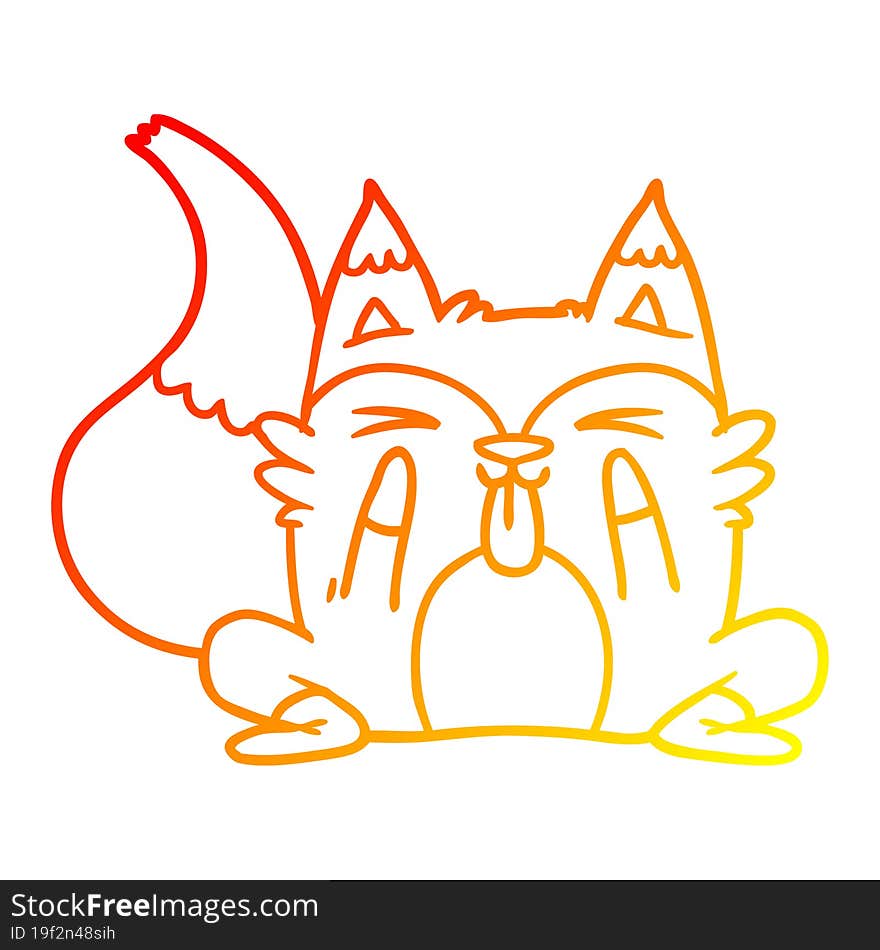 warm gradient line drawing of a funny cartoon fox