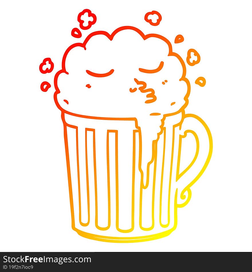 warm gradient line drawing cartoon mug of beer