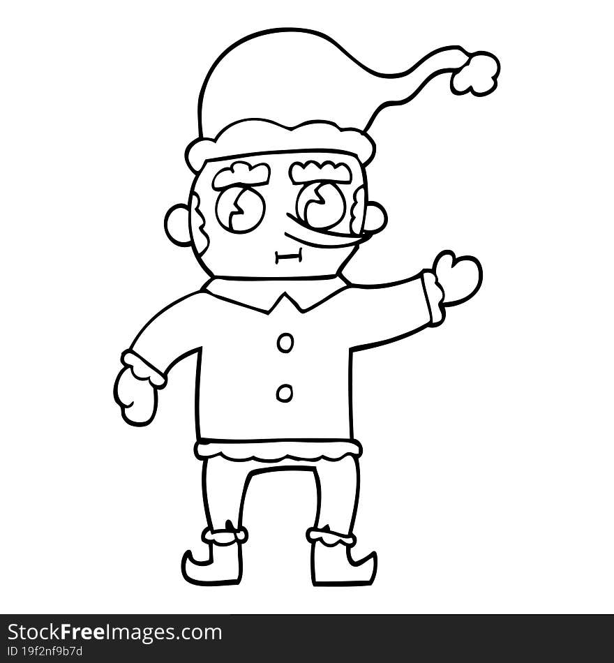 Line Drawing Cartoon Christmas Elf