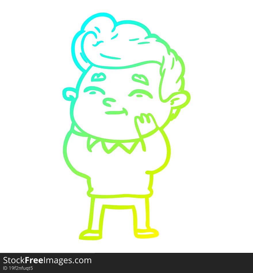 cold gradient line drawing of a happy cartoon man