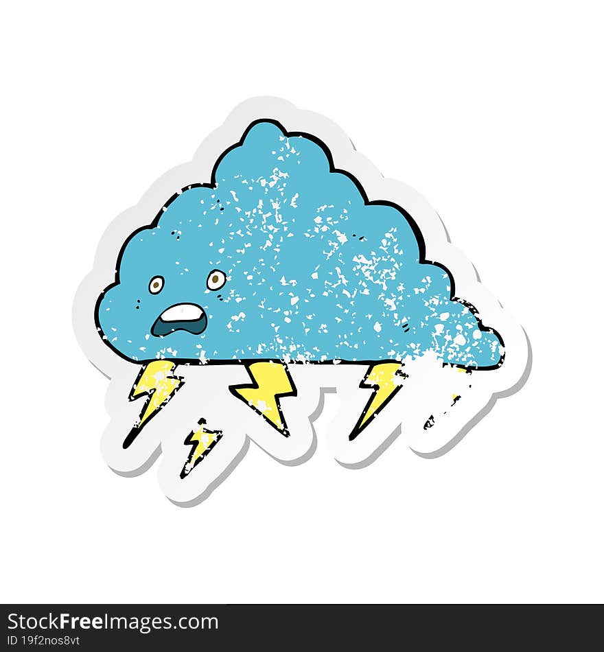 retro distressed sticker of a cartoon thundercloud