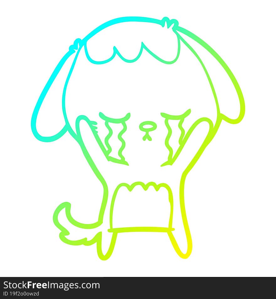 cold gradient line drawing cartoon dog crying