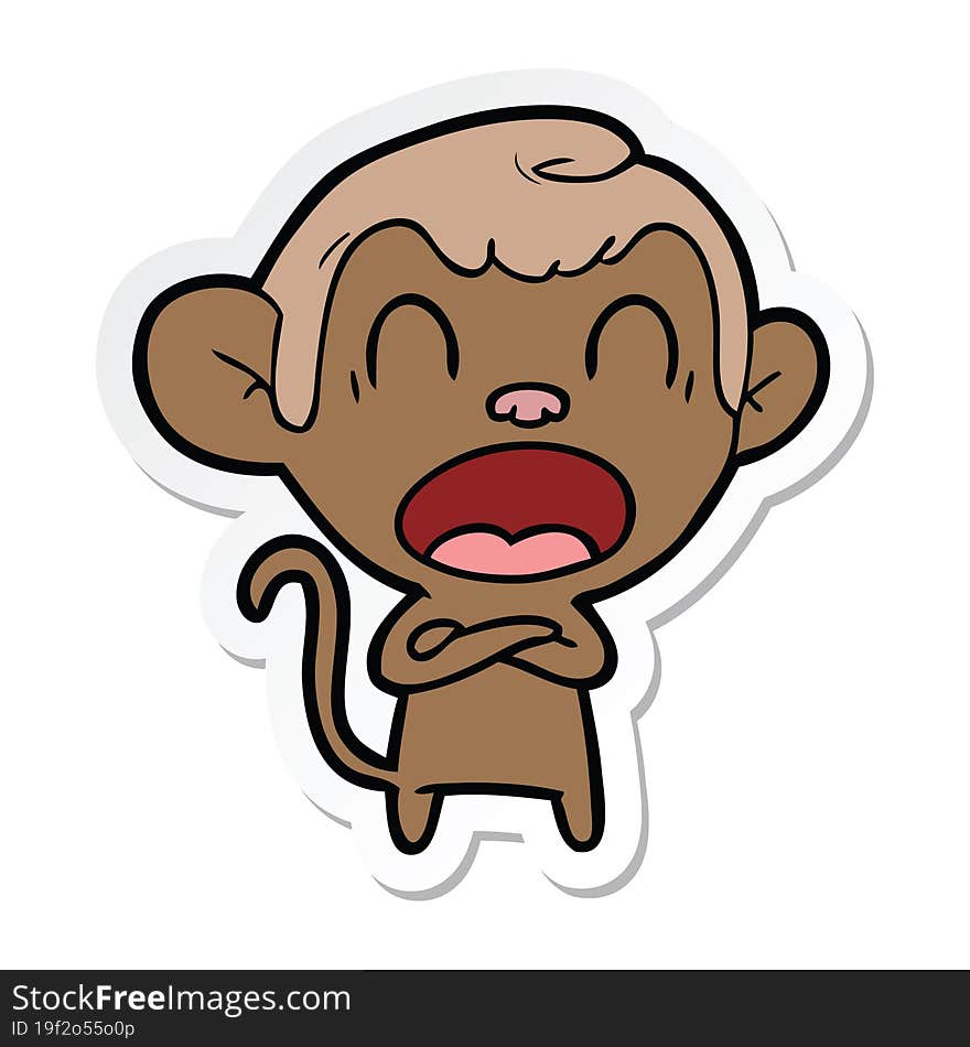 sticker of a shouting cartoon monkey