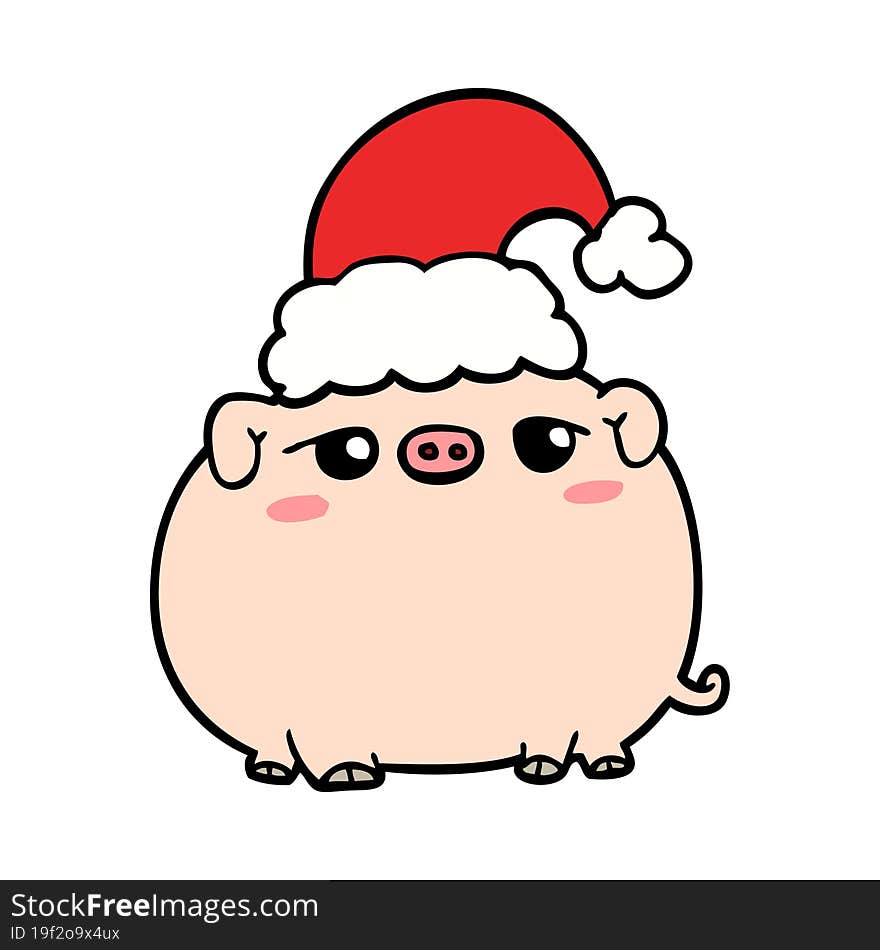 cartoon pig wearing christmas hat