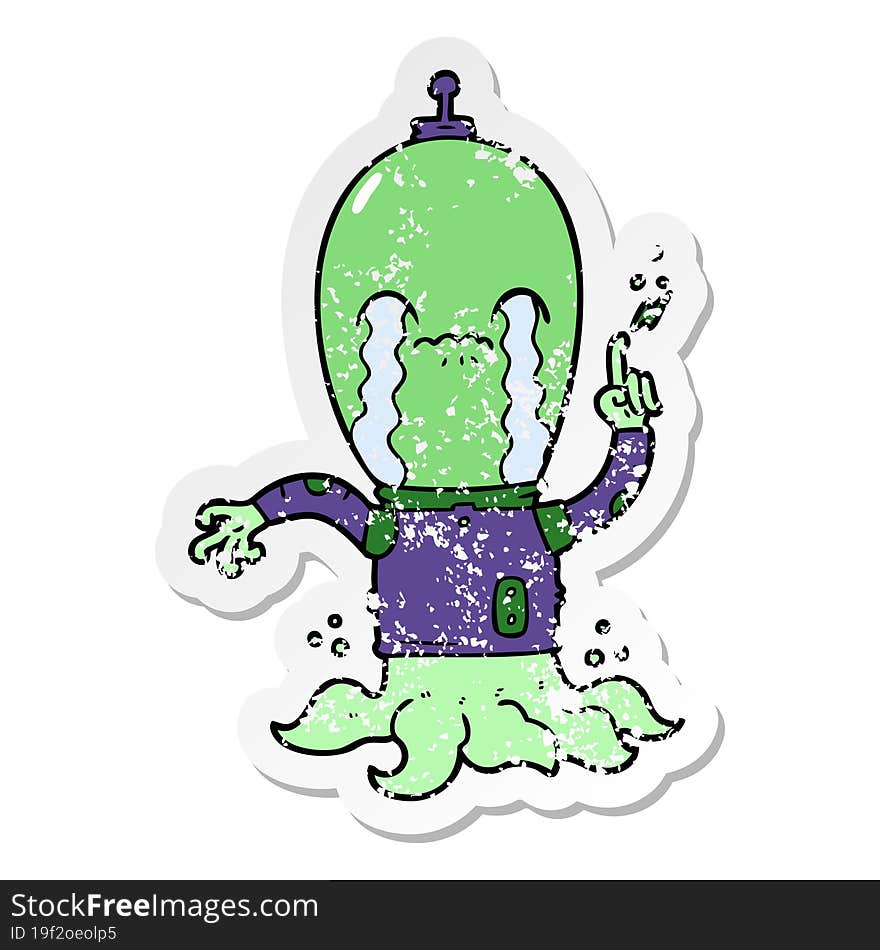 distressed sticker of a cartoon alien