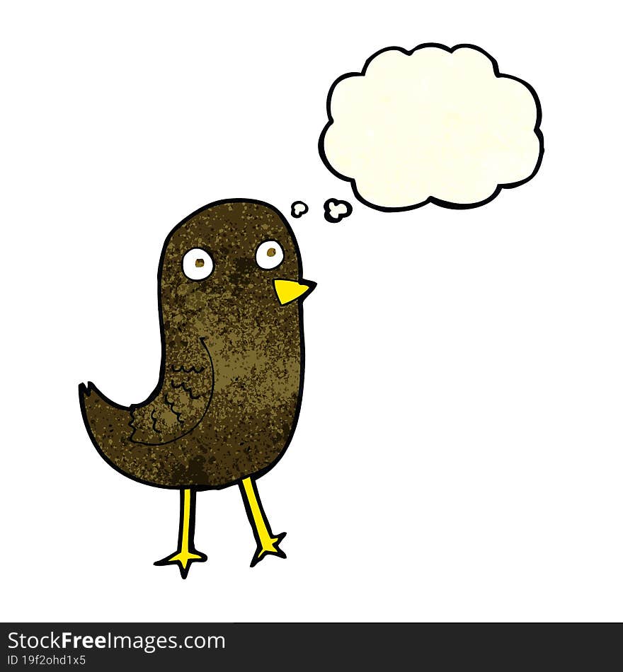 funny cartoon bird with thought bubble