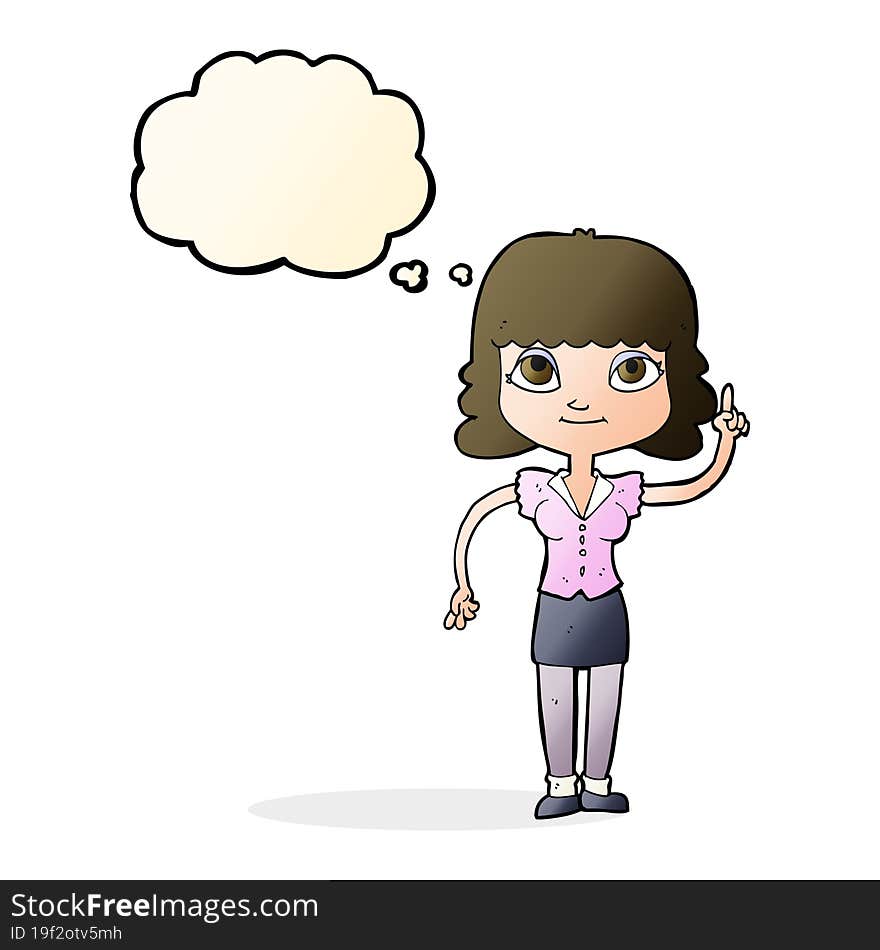 Cartoon Woman With Idea With Thought Bubble