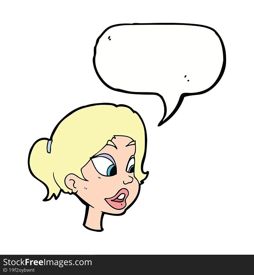 cartoon friendly woman with speech bubble