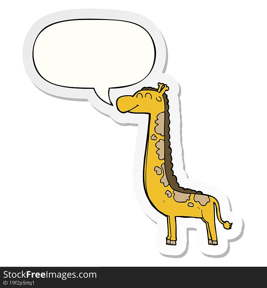 cartoon giraffe with speech bubble sticker. cartoon giraffe with speech bubble sticker