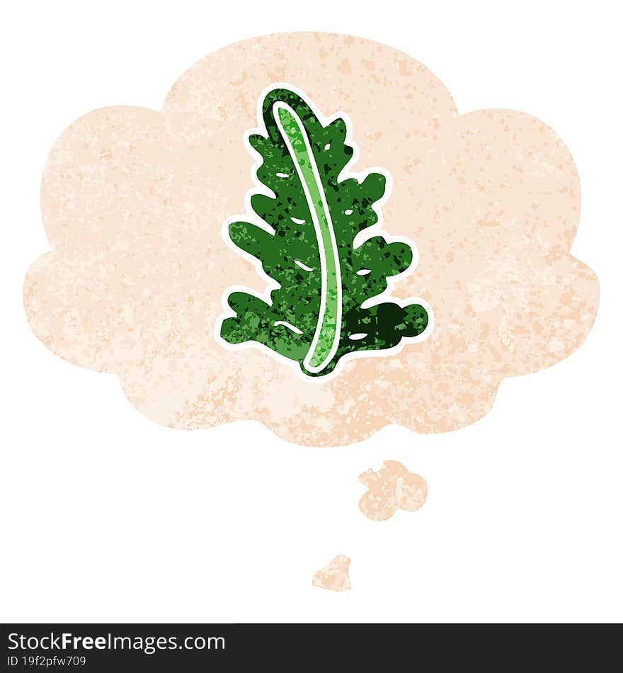 cartoon leaf and thought bubble in retro textured style