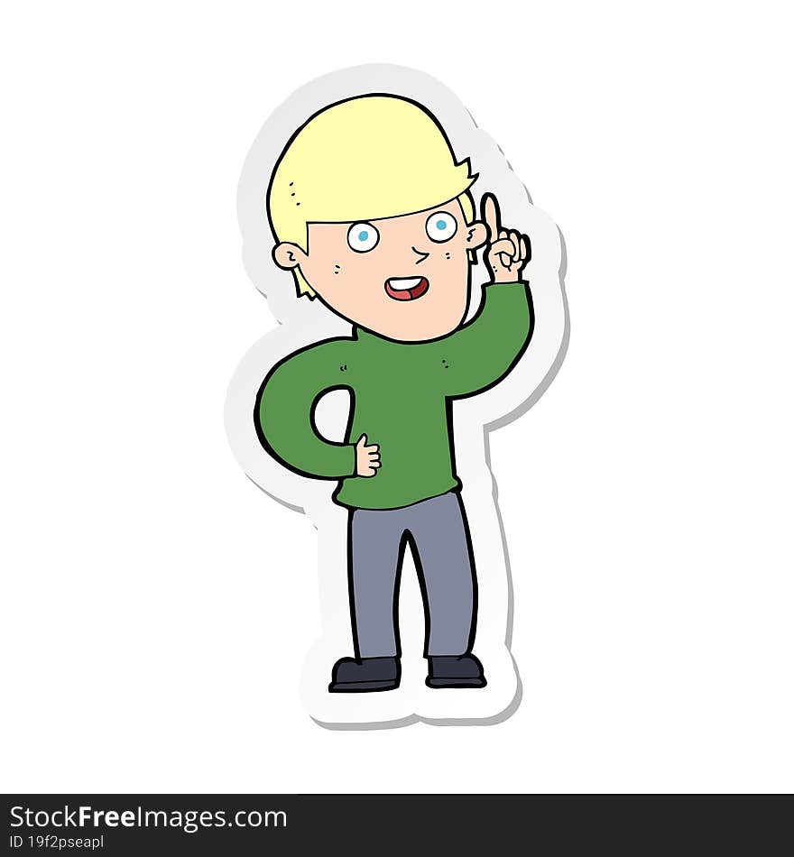 sticker of a cartoon boy with idea