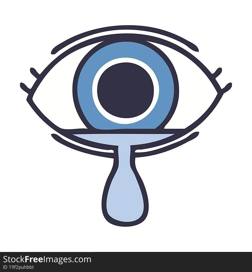 flat color retro cartoon of a crying eye