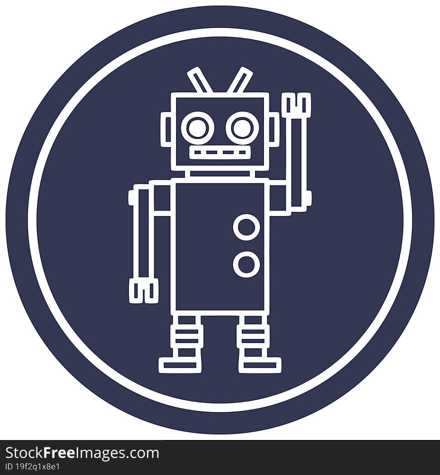 dancing robot circular icon symbol