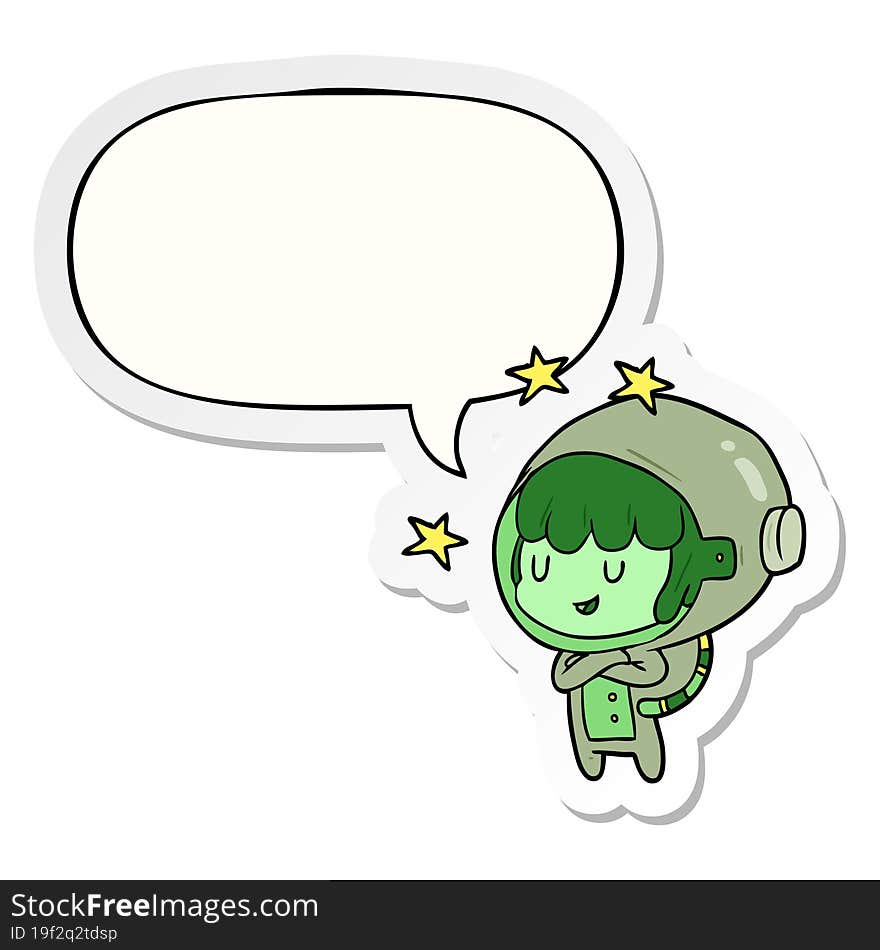 cartoon female future astronaut in space suit with speech bubble sticker