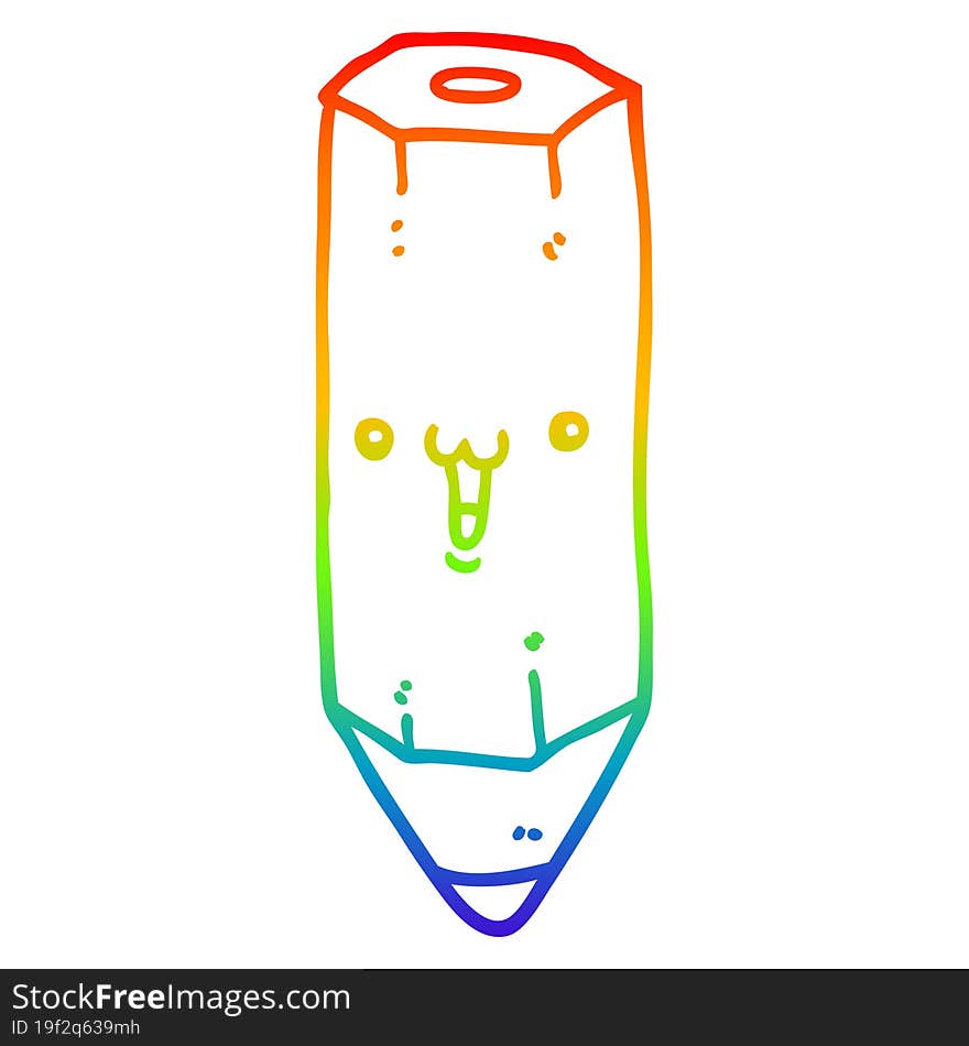 rainbow gradient line drawing of a happy cartoon pencil